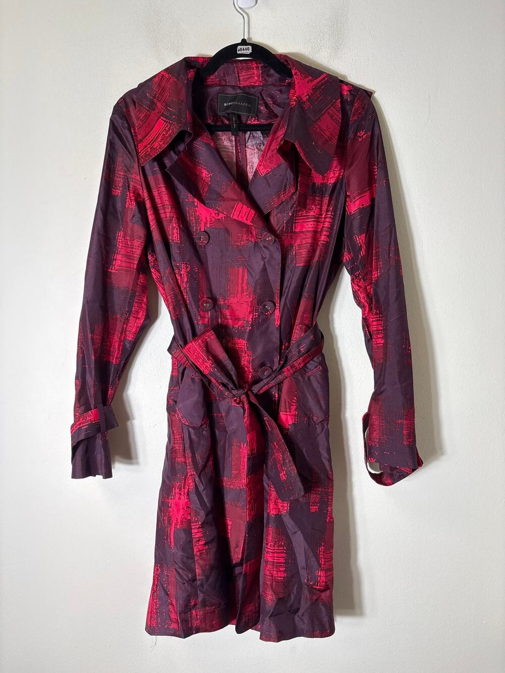 BCBG Crimson Brush Stroke Trench Coat Sz S